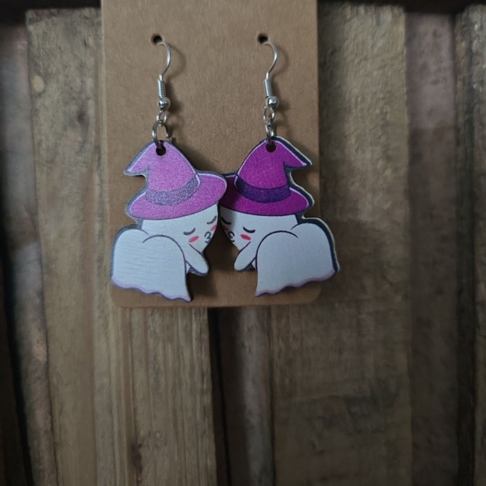 Halloween Ghost Wooden Earrings